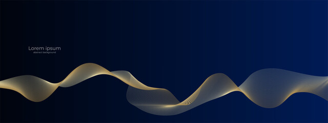 Poster - Vector wave dynamic gold lines. Smooth curve gold color on blue gradient background. Luxury background for your design. Vector EPS 10