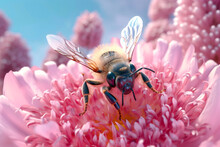 Cute Bee Collecting Nectar From A Pink Flower