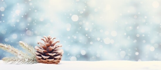 Wall Mural - Pinecone in Snow isolated pastel background Copy space