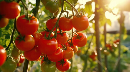  Red Tomatoes in a Greenhouse. Horticulture. Vegetables.