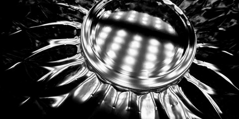 Poster - black and white light reflections on crystal glass on dark background