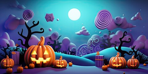 Wall Mural - halloween background with candy, pumpkin Generative AI