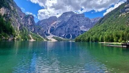 Sticker - One of the most beautiful mountain Alpine lakes - magic Lago di Braies, surrounded by Dolomites mountains. south Tyrol, Italy
4k HD video
