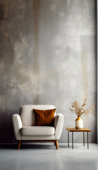 Wall Mural - Interior wall with armchair and flower in basket in room. AI Generated