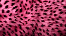 Close-up Of Pink Leopard Fur Print Background. Animal Skin Backdrop For Fashion, Textile, Print, Banner