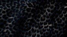 Close-up Of Black Panther Leopard Fur Print Background. Animal Skin Backdrop For Fashion, Textile, Print, Banner