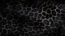 Close-up Of Black Panther Leopard Fur Print Background. Animal Skin Backdrop For Fashion, Textile, Print, Banner