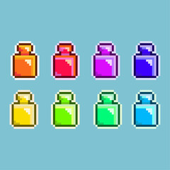 Leinwandbilder - pixel art sets of bottle health potion with variation color item asset. simple bits of bottle glass 