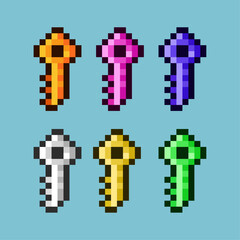 Fototapete - Pixel art sets of key chest rpg loot with variation color item asset. simple bits of keys on pixelated style 8bits perfect for game asset or design asset element for your game design asset