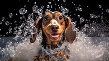 Dachshund Dog Taking A Bath With Foam And Bubbles
