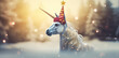 white horse  unicorn fairytale with santa hat  in a dreamlike christmas festive  scene , vibrant light background