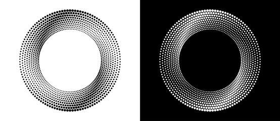 Aufkleber - Circle with halftone black dots as advertising background or logo or icon. A black figure on a white background and an equally white figure on the black side.
