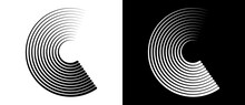 Abstract Background With Lines In Circle. Art Lines Design Spiral As Logo Or Icon. Black Lines On A White Background And White Lines On The Black Side.