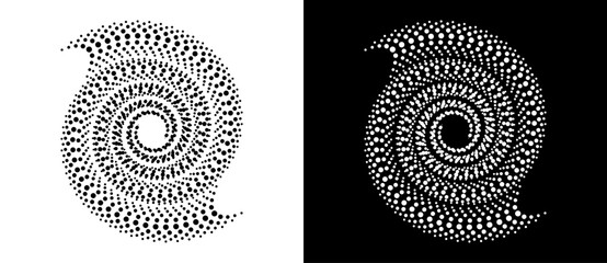 Aufkleber - Circle with halftone black dots as advertising background or logo or icon. A black figure on a white background and an equally white figure on the black side.