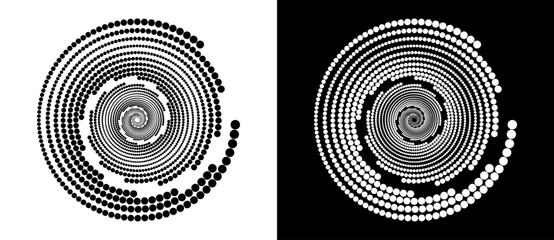Aufkleber - Circle with halftone black dots as advertising background or logo or icon. A black figure on a white background and an equally white figure on the black side.