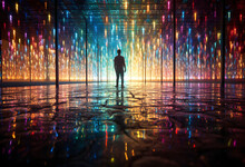 Silhouette Of A Man Standing In Water In Front Of An Explosion Of Color