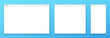 A set of white browser windows of different shapes on a blue background. Website layout with search bar, toolbar and buttons. Vector illustration.