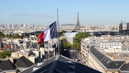 Wall Mural - Aerial view of the Eiffel tower over the French flag in Paris, France