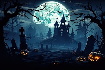 Wall Mural - halloween scene full moon in the sky and graveyard Generative AI