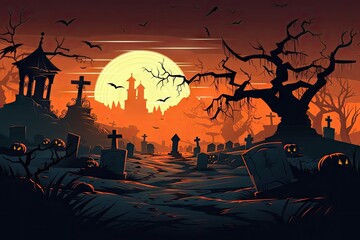 Wall Mural - halloween graveyard background Generative AI