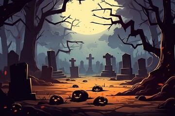Wall Mural - halloween graveyard background Generative AI