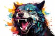 Watercolor painting illustration of an angry dog or wolf for t-shirt design or merchandise design