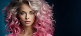 Fototapeta  - Stunning woman with wavy pink hair and beautiful blue eyes