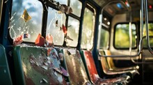 Close-up Of Littered And Vandalized Public Transportation