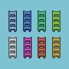 Poster - Pixel art sets of ladder decoration with variation color item asset simple bits of ladder on pixelated style 8bits perfect for game asset or design asset element for your game design asset