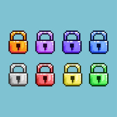 Poster - Pixel art sets of padlock items loot with variation color item asset simple bits of padlock on pixelated style 8bits perfect for game asset or design asset element for your game design asset