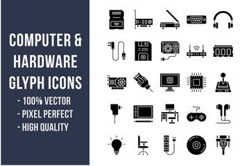 Wall Mural - Computer and Hardware Glyph Icons