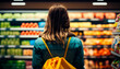 A woman in a supermarket looks at the products soft focus. Generative AI,