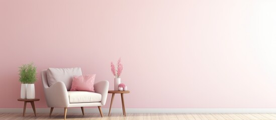 Wall Mural - a modern living room with a cozy pink chair in the background