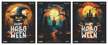 Happy Halloween. Vector Illustrations Of Halloween Party, Pumpkin, Pattern, Gloomy Castle And Ghost For Background, Poster Or Flyer.