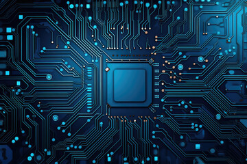 Wall Mural - modern technology of a blue computer board,Semiconductor and circuit board,Blue computer electronic chip with blue glow
