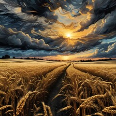 Wall Mural - beautiful wheatfield with attractive light and details 