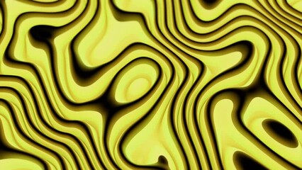 Poster - Background animation with yellow and black liquid waves. Design. Wasp or bee style op art swirl.