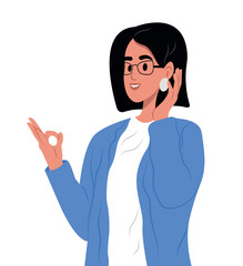 Deaf mute young woman on white background. An adult learns sign language for the deaf disabled.