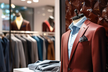 Fashionable and stylish men's clothes on a manikin in a clothing store