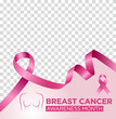 Banner plantilla del Día Internacional de lucha contra el Cáncer de mama, con listón rosa, marco para fotografía