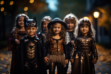 Wall Mural - Group of children in creative Halloween costumes