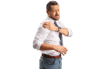 Sticker - Young businessman with pain in the shoulder