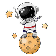 Wall Mural - cartoon dancing astronaut on the moon