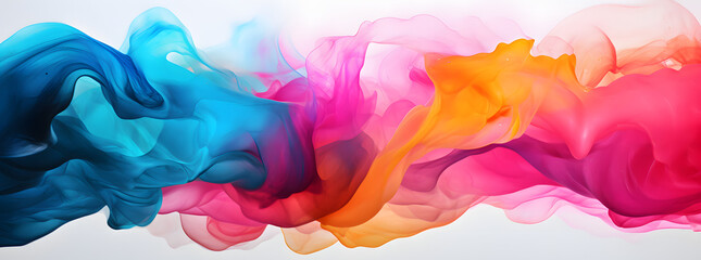 Poster -  colorful abstract painting of pink, blue and yellow, with white background, in the style of wavy resin sheets