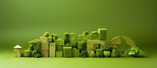 Poster - Symbols of ecological waste management and sustainable lifestyle on green background blocks