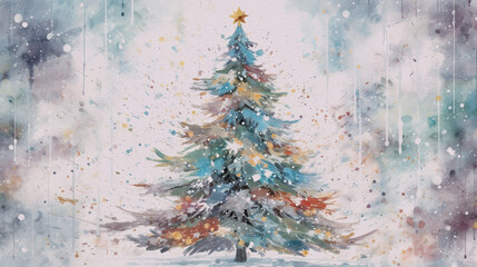 Wall Mural - Colorful Christmas tree, watercolor, generative ai