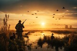 Wildlife duck animals hunting hunt panorama. ai generative