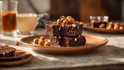 Wall Mural - Chocolate brownie with nuts