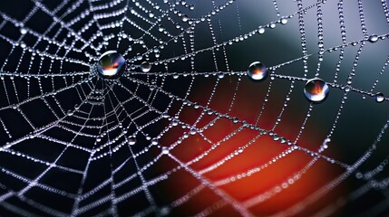 spider web with dew with a backdrop of autumn forest