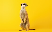 Suricate Meerkat Full Length Portrait On Isolated Yellow Background, Generative Ai